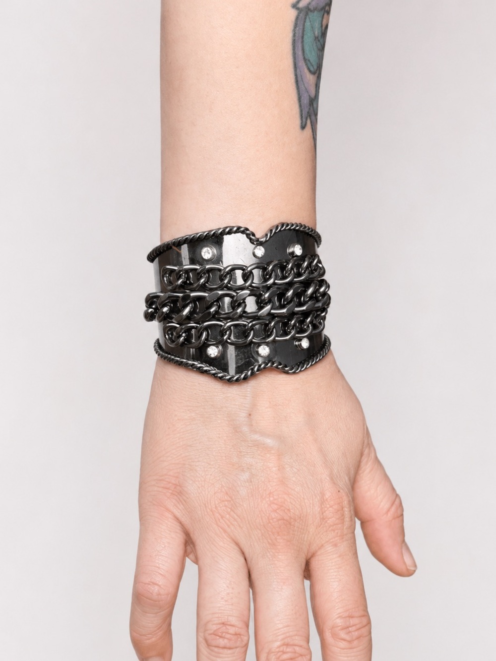 Buffalo Jewelry Black Chain Rhinestone Cuff Bracelet
